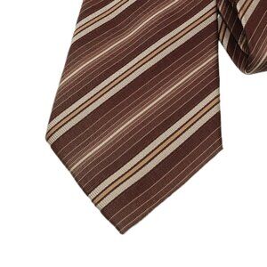 Saxony Collection Silk Repp Tie Men’s 60” Brown Stripe Retro 70s 80s Wide New